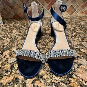 Jewel Badgley Mischka James Block Heel Evening Sandals Size 9.5